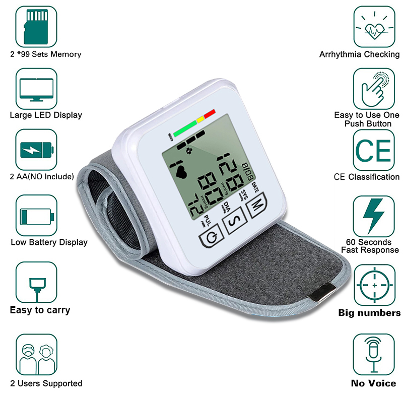 Automatic Wrist Blood Pressure Monitor BP Sphygmomanometer Pressure Meter Tonometer For Measuring Arterial Pressure Oximeter