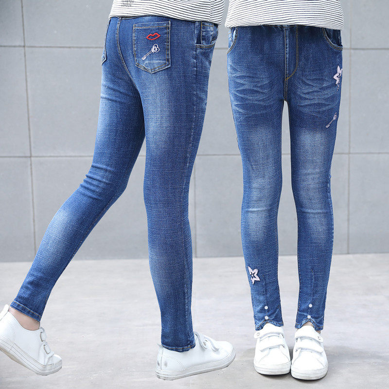 Tjejer leggings vår höst barn stjärna jeans flickor elastiska smala barn pennbyxor för 5 to 13 år barnbyxor
