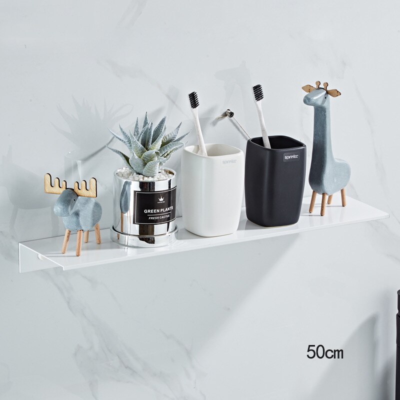 Étagère murale en aluminium brossé pour shampoing et cosmétiques, 30-50cm, pour salle de bain, toilette, cuisine, accessoires pour la maison: White-50cm