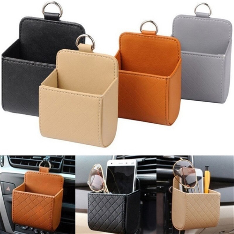 Auto uitlaat ventilatie stoel rugleuning opbergdoos pu leren muntzak etui organizer hangende houder etui auto accessoires