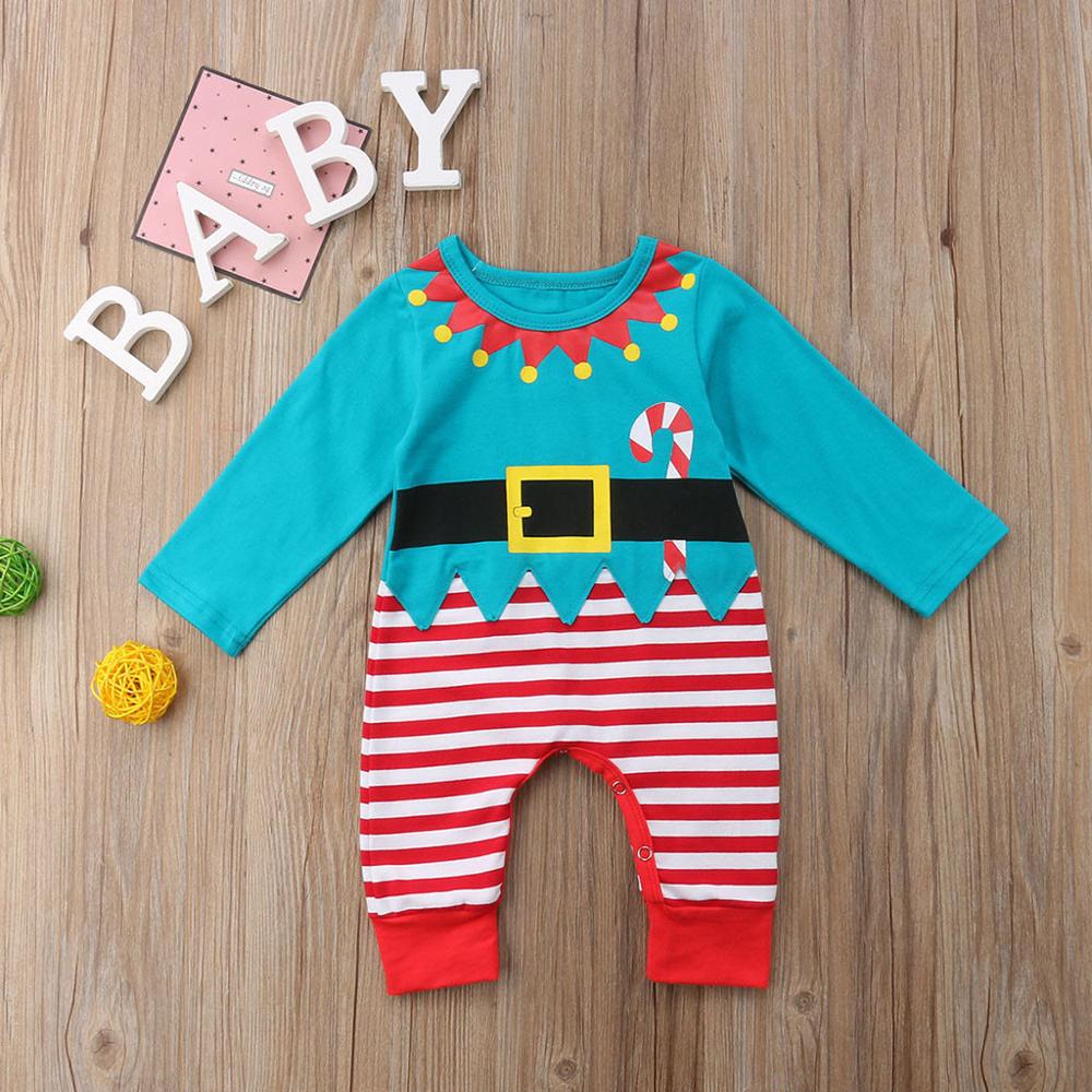 Baby Meisje Romper Pasgeboren Kerst Gestreepte Print Lange Mouw Romper Jumpsuit Nieuw Leuke Jongen Recien Nacido Bebes