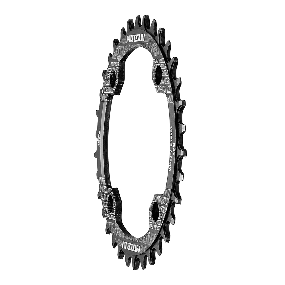 Manivela redonda para bicicleta, rueda de cadena angosta y ancha de placa única con forma redonda MTB 104BCD, 32T/34T/36T/38T