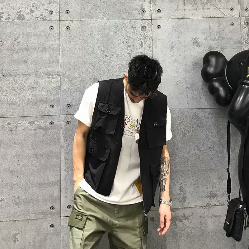 Originalt amerikansk værktøj afslappet herre ensfarvet vest urban funktionel vind retro vild enkel cardigan vest trend: Gcm 2005 sort / Xl