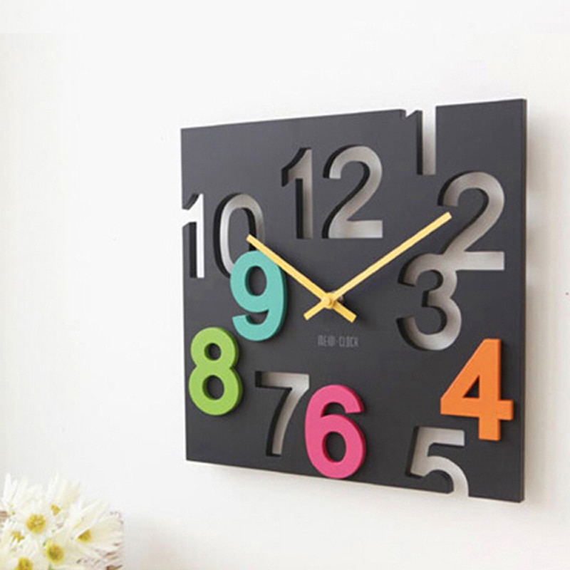 Square Large Wall Clock Modern Digital 3D Decorative Novelty Wall Clock Big Silent Wall Clocks Home Decor 30cm Hollow