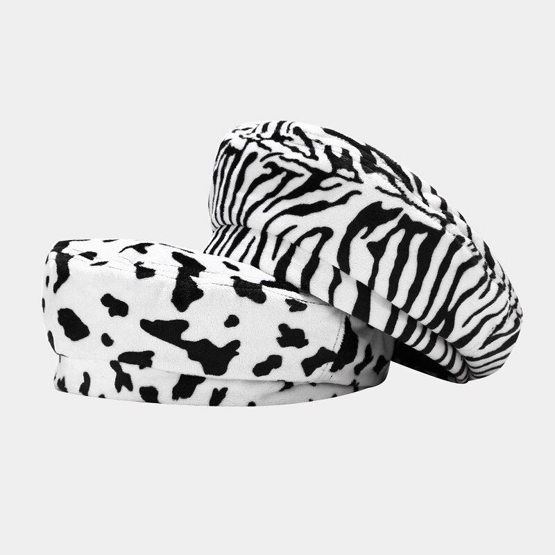 Kvinder pige baretter ko zebra trykt maler hat fransk kunstner hue hat efterår vinter hatte fløjl varm kasket