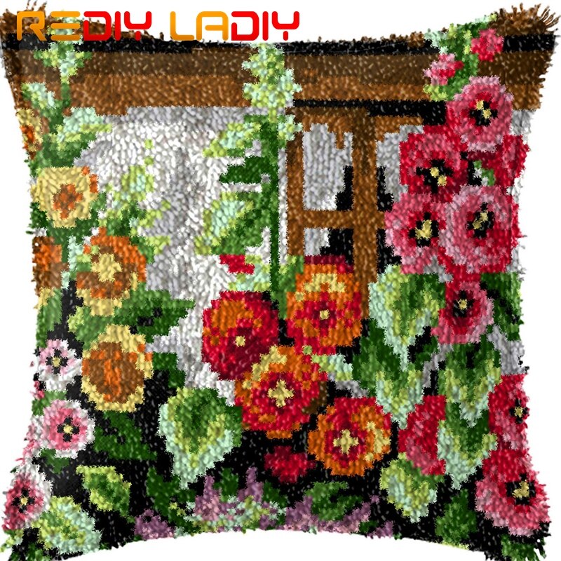 Spärrkrok kudde vallmo prästkragar tryckt canvas kuddfodral akrylgarn virkat örngott kit hobby & hantverk heminredning: Bz939