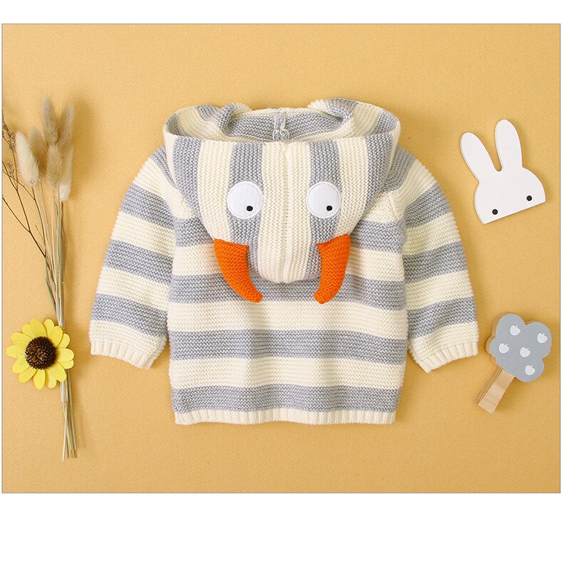 Cute Cartoon Infant Sweaters Baby Coat Hoodies Coat For Girl Striped Knitted Cardigan Jacket For Girls Baby Clothes For Newborn