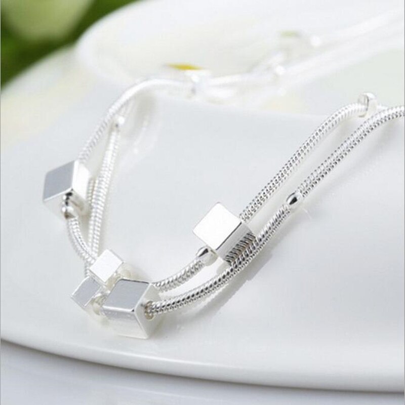 Atmosphere 925 Sterling Silver Jewelry Sweet Simple Multi-layer Box Female Personality Bracelet SB21