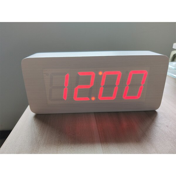 Jinsun Digitale Klokken Led Houten Despertador Moderne Vierkante Kleurrijke Wekker Met Temperatuur Voice Control Desktop Sensor: white-red