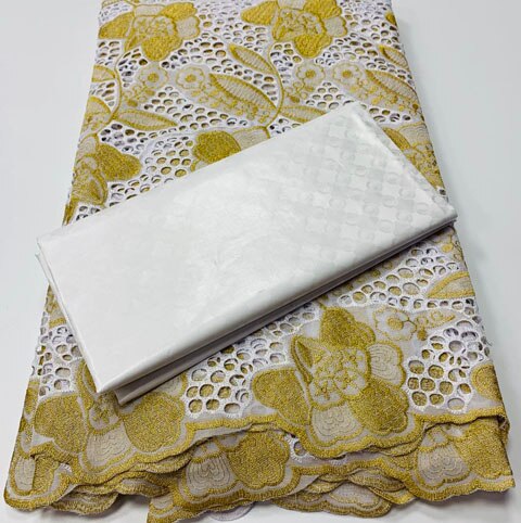 2.5 + 2.5 yards/ensemble africain Bazin Riche Brode tissu avec coton suisse dentelle tissu damassé guinée brocart dentelle tissu YA375