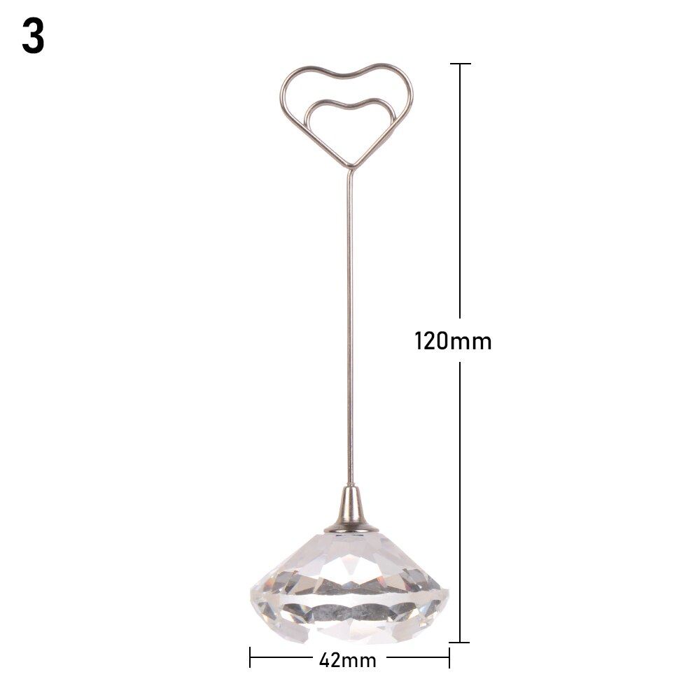 For Wedding Party Supplie Romantic Heart Shape Photo Clip Table Number Stand Desktop Decor Clear Crystal Diamond Place Card Hold: 3