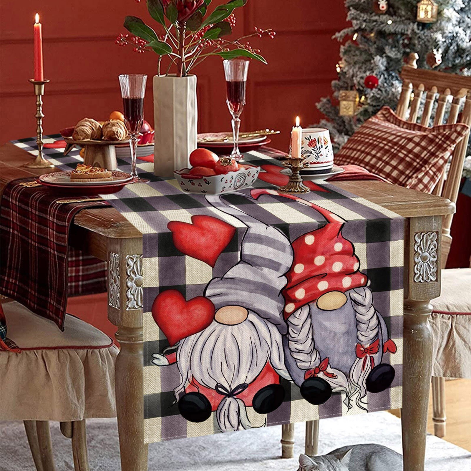 Cubierta de mesa para temática de boda, camino de mesa del Día de San Valentín, manteles rojos, decoración para festiva, Festival de Año , 2022