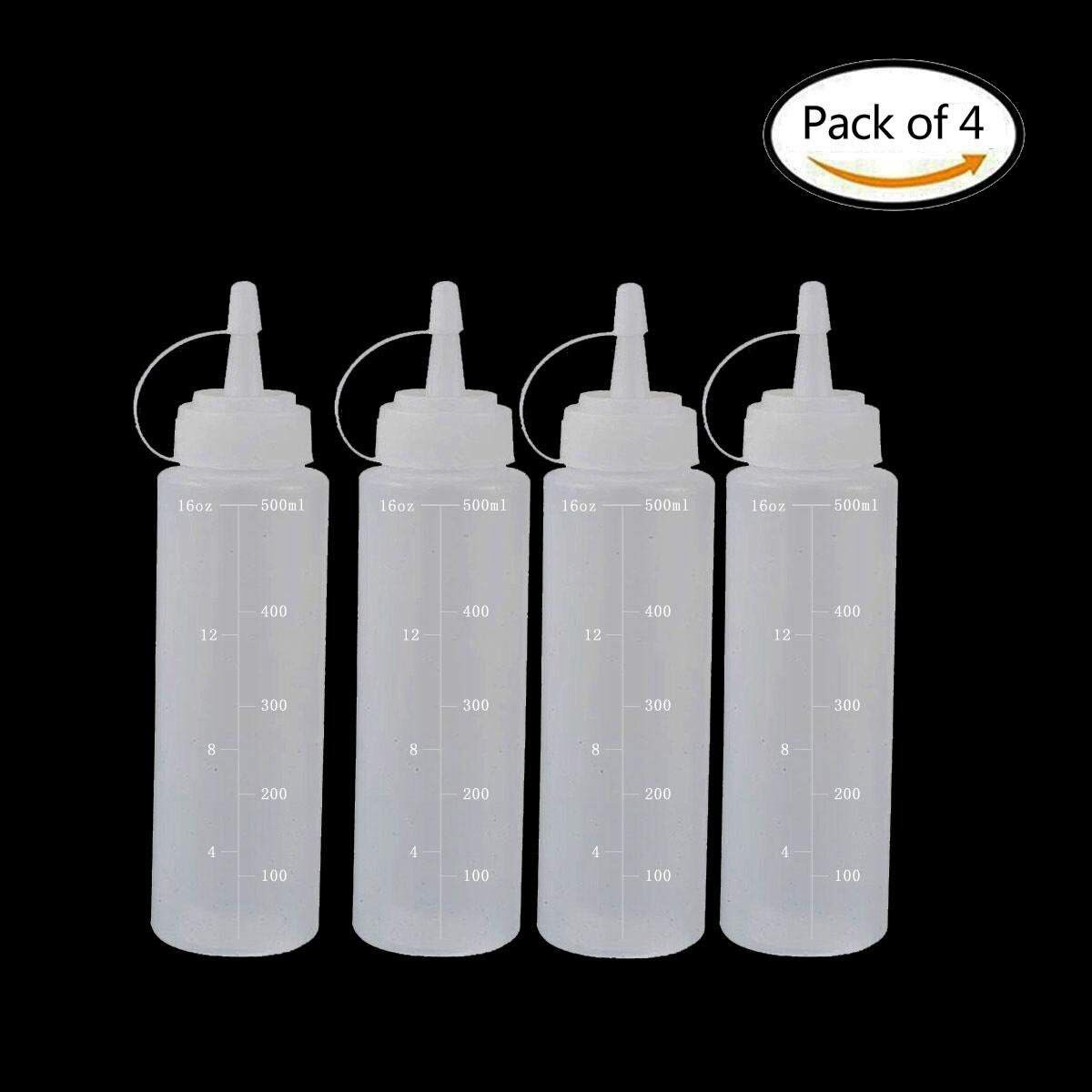 Plastic Squeeze Bottles, Natural Clear Plastic Bottles with Cap, Measurement for Dressings, Oil, BBQ, Kitchen, Liquids and Art