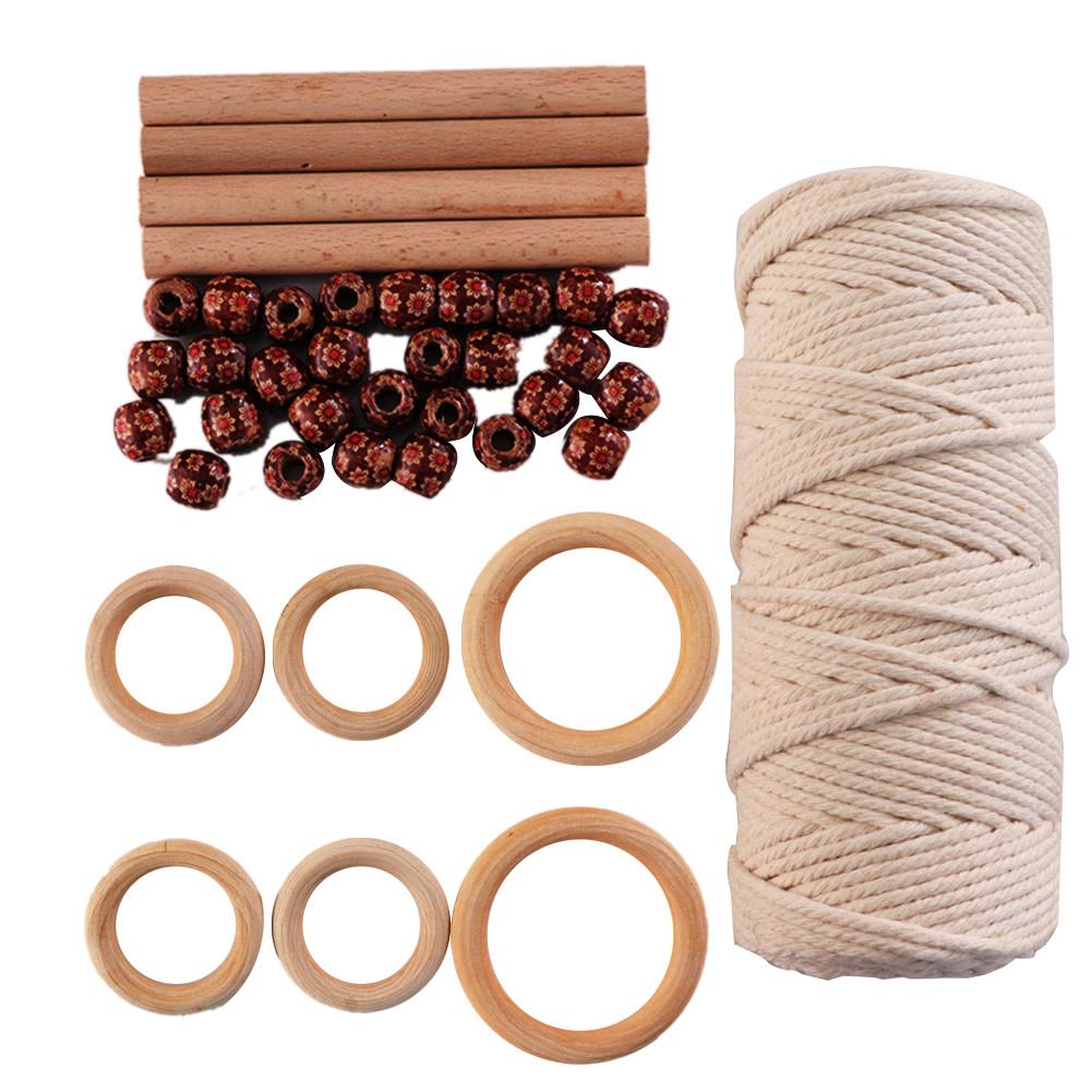 Cuerda de algodón Natural para manualidades DIY, Kit de 4 palos DIY con otros accesorios para jardinería, maceta de flores, cuerda colgante: Default Title