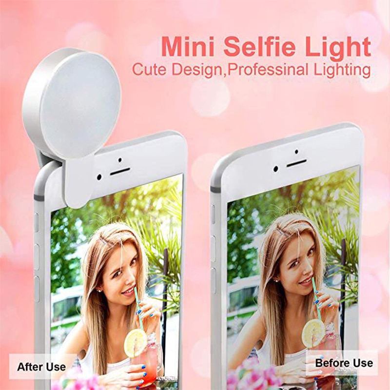 Clip de luz de teléfono móvil Selfie LED Flash automático para Teléfono Celular Smartphone redondo portátil linterna de Selfie