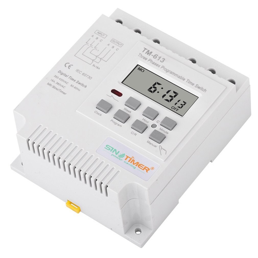 interruptor programable de temporizador trifásico TM613, 380v, con retroiluminación, interruptor de tiempo digital para 7 días-24 horas