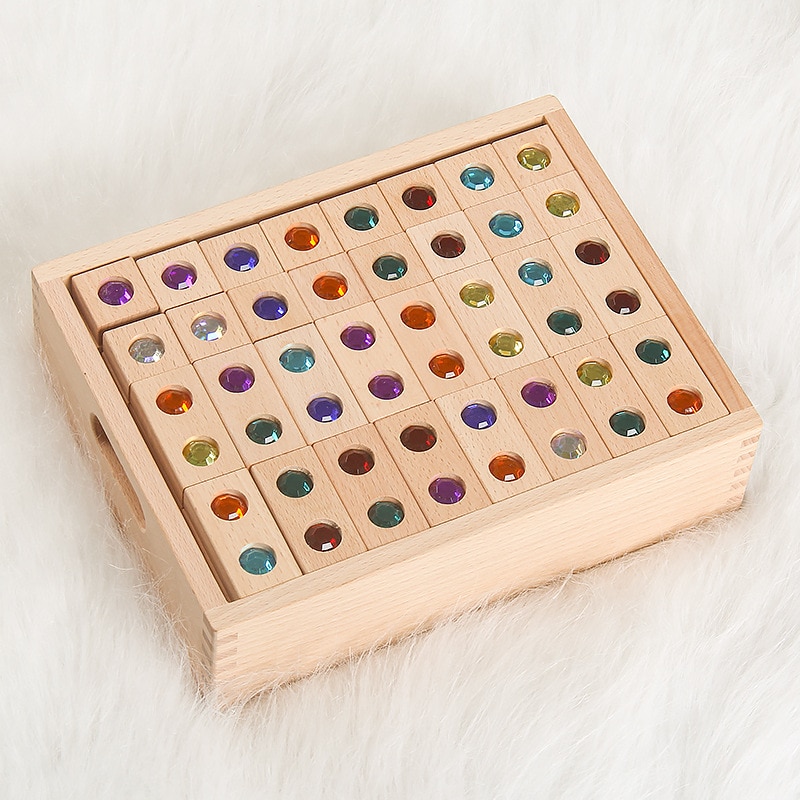 Bloques de gemas de juguete de madera, bloques de apilamiento de arcoíris, bloques de madera Natural, bloques educativos para niños, Speelgoed