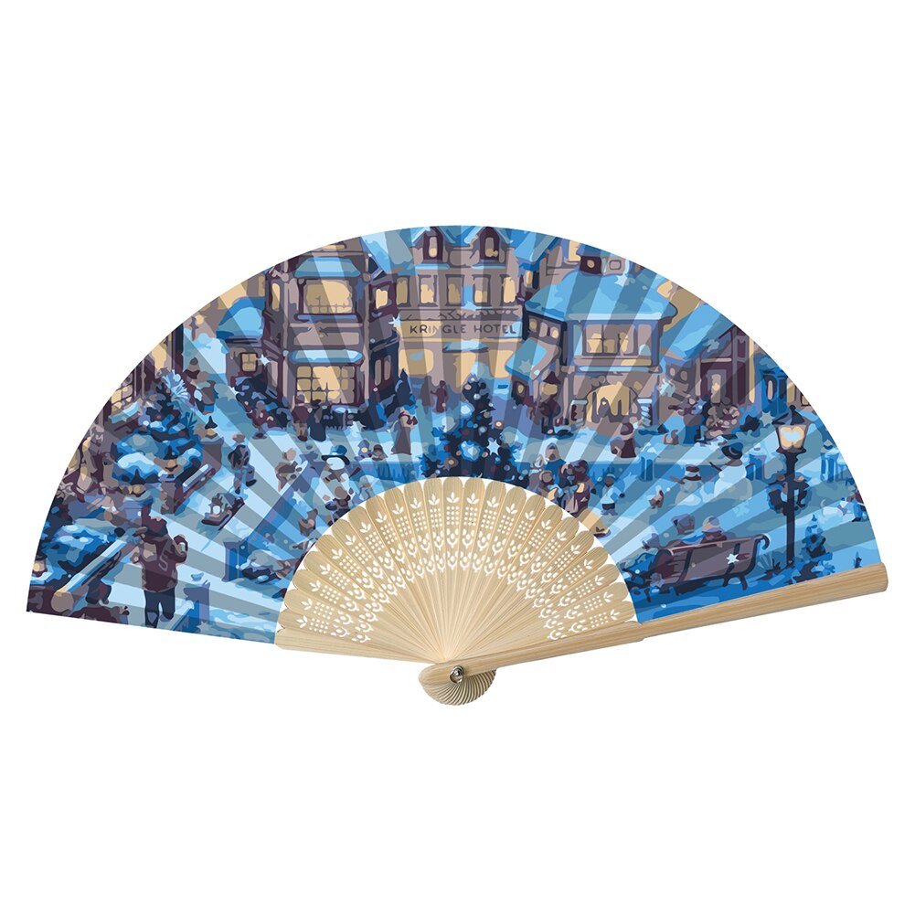 DIY Oil Painting by Numbers Folding Fan Artwork Christmas/Halloween Series Hand Painted Frameless Picture Painting Fan