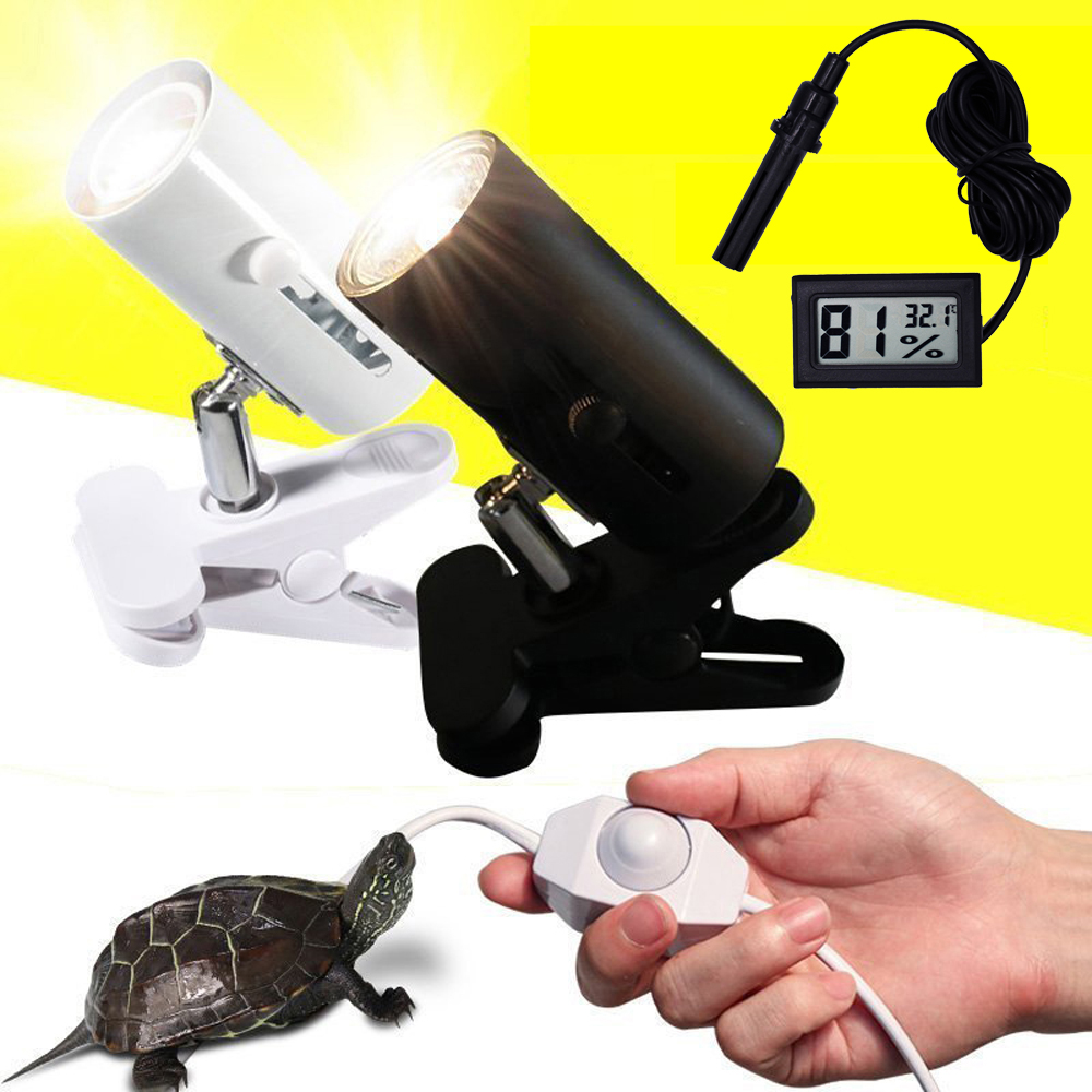 Uva + uvb 3.0 reptil lampesæt med clip-on keramisk lysholder digital termometer hygrometer skildpadde skildpadder basking uv lampe