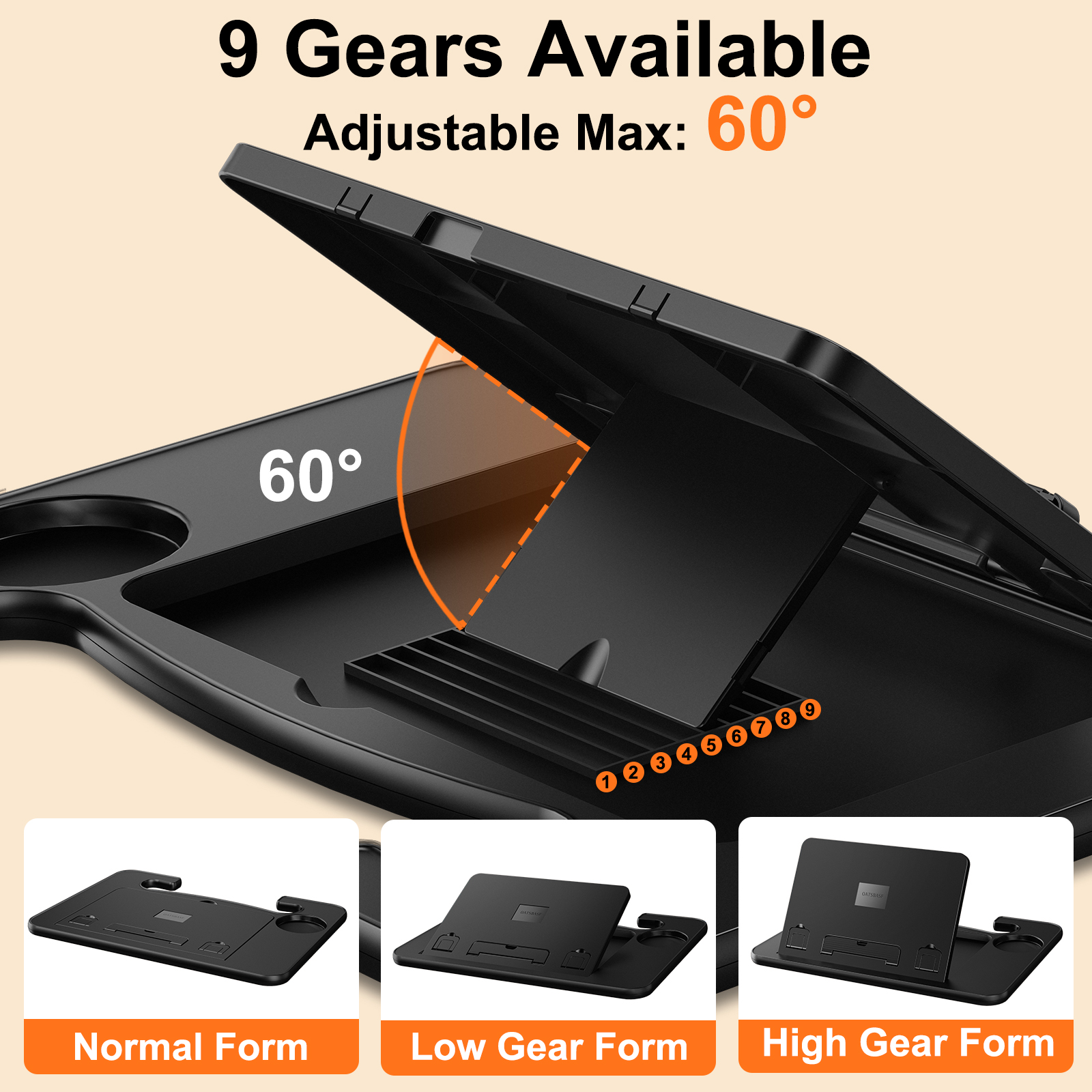 Hipacool Portable Car Laptop Computer Desk Mount Stand Car Steering Wheel Foldable Adjustable Tray Board Table for Work Eat Read
