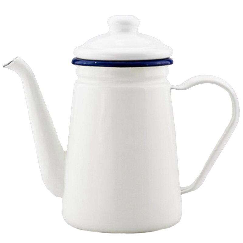 1.1L Enamel Coffee Pot Hand Tea Kettle Induction Cooker Gas Stove Universal: White