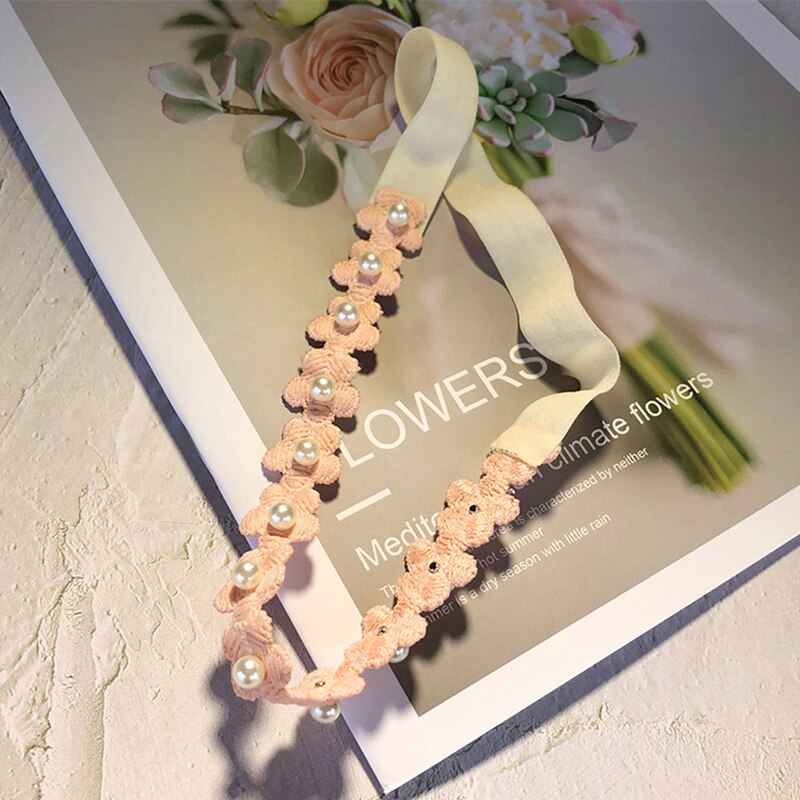 Fascia per fiori per bambini puntelli per foto per neonati fasce per perle per ragazze accessori per capelli in pizzo per neonati principessa fasciatura per bambini senza tracce: Pink