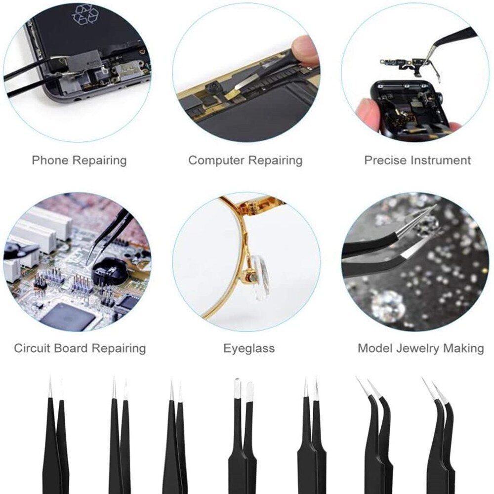 Pincettes antistatiques ESD en acier inoxydable, outils d&#39;entretien, précision industrielle, droites, courbes, outils de réparation