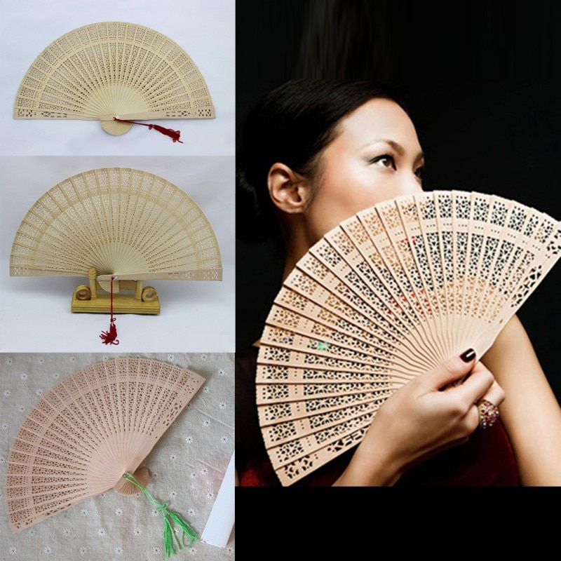 Portable Hand Fans Folding Durable Wooden Carved Scented Hand Fan Retro Chinese Japanese Fan