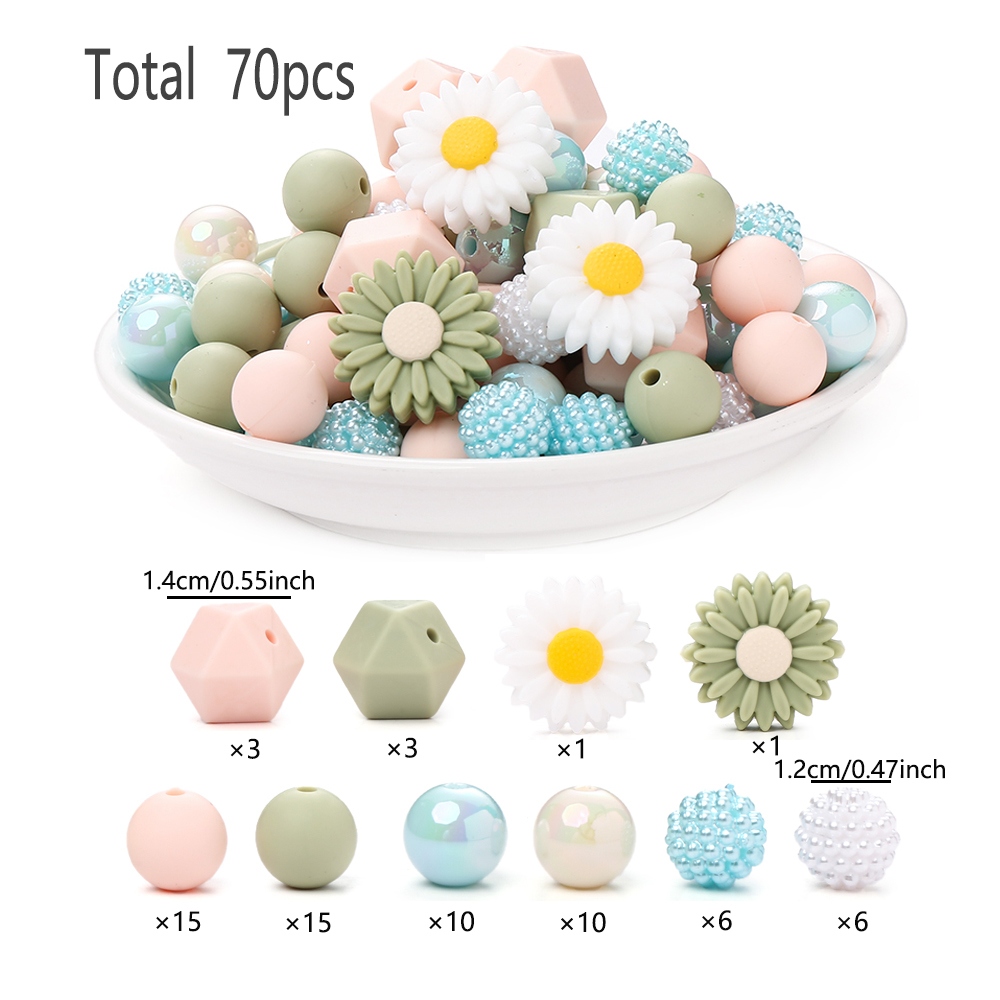 Perles de dentition en silicone pour bébé, 70 pièces, de alimentaire, pour bricolage, tétine, collier, accessoires: WHITE