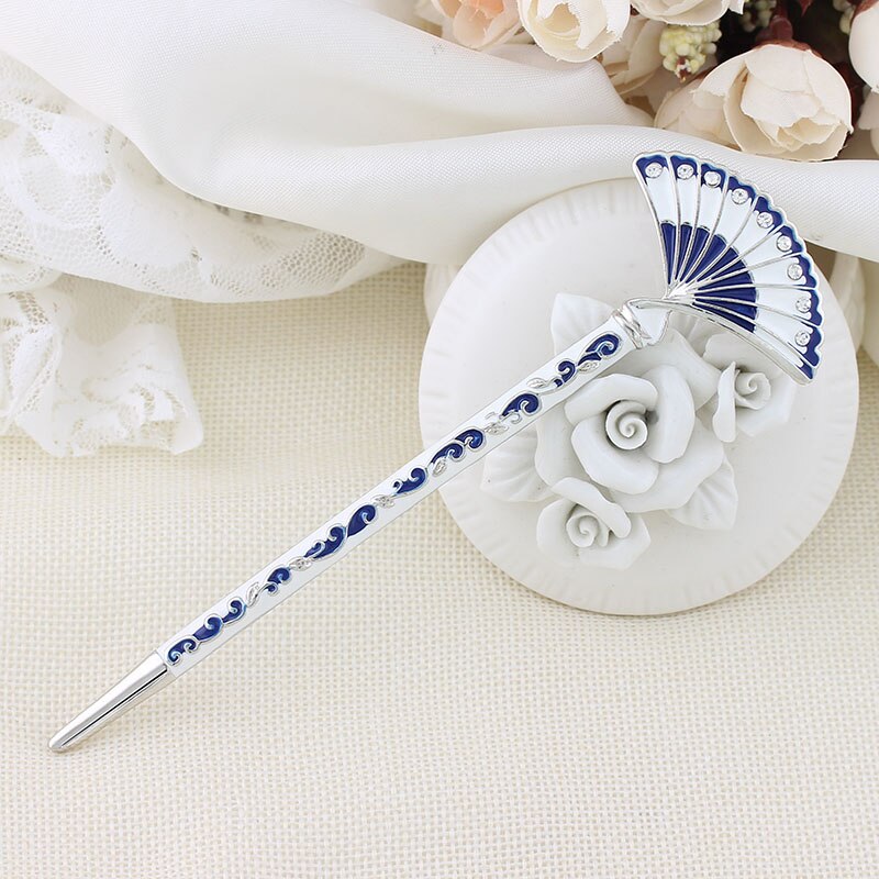 muylinda Chinese Style Enamel Fan Hair Stick Women Costume Classic Metal Charm Hairpins Jewelry: fans