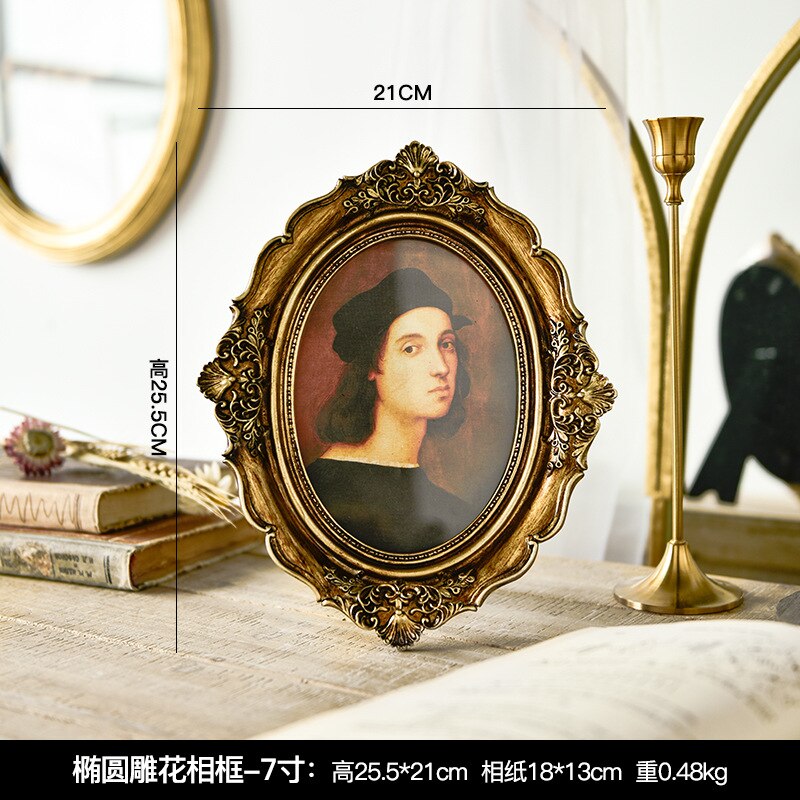 Marco de fotos de resina Vintage, marcos de fotos dorados tallados para bebé, soporte para fotos, adorno, decoración clásica de hogar para boda: 25.5x21cm