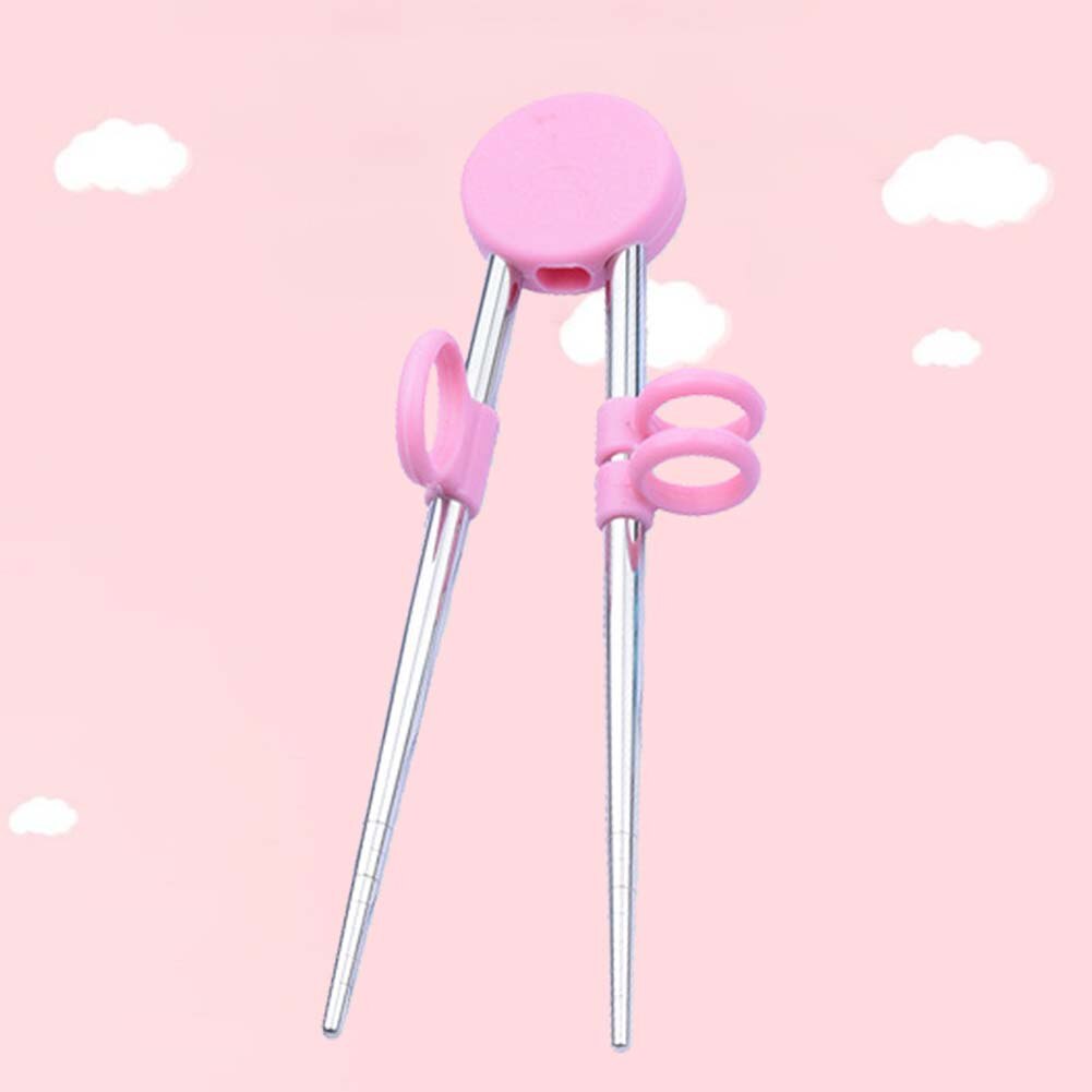 Baby Dinnerware Cute Portable Kids Learning Training Chopsticks Reusable Stainless Steel Chopsticks For Child Enlightenment: Pink