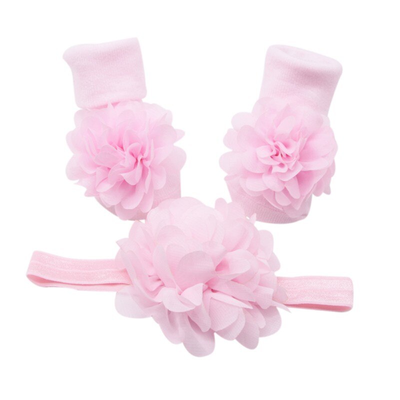 2PCS/Set Newborn Soft Socks Baby Big Velvet Stretch HeadBand+Non-slip Cotton Socks Two-piece Children Headwear Hairband: P