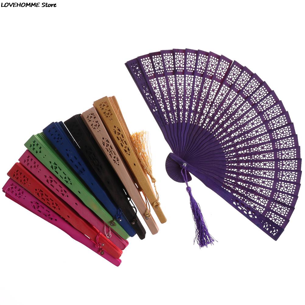 Multi Kleur Chinese Vintage Hout Holle Gesneden Hand Fan Opvouwbare Fan Pocket Fan Party Gunsten