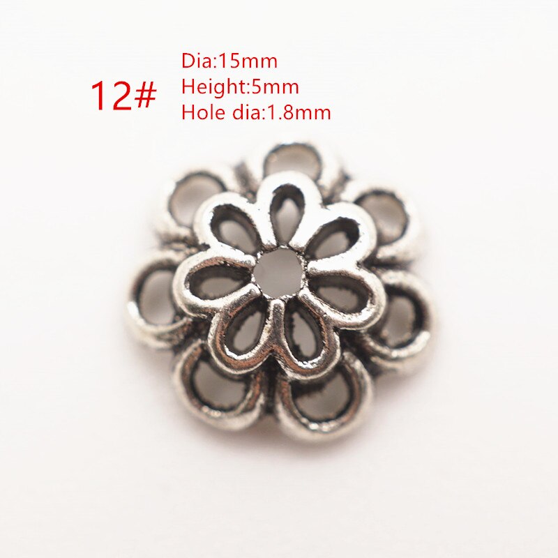 30 Uds de aleación de Zinc de cuenta tibetana tapas Fit de 6-10mm perlas de espaciador de estilo de Bali, perlas para joyería haciendo encontrar accesorios HK146: Style 12 silver 15mm