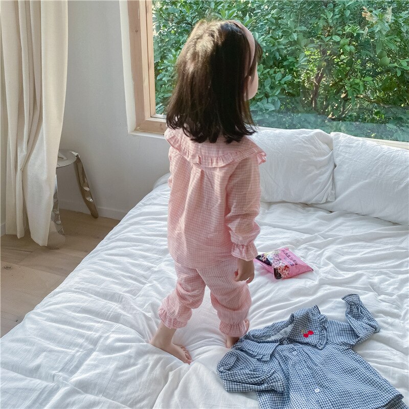 Herfst Vallen Kleding Voor Kids Baby Meisje Pyjama Set Geborduurd Cherry Katoen Thuis Peuter Nachtkleding Nachtkleding 1 Tot 8 jr