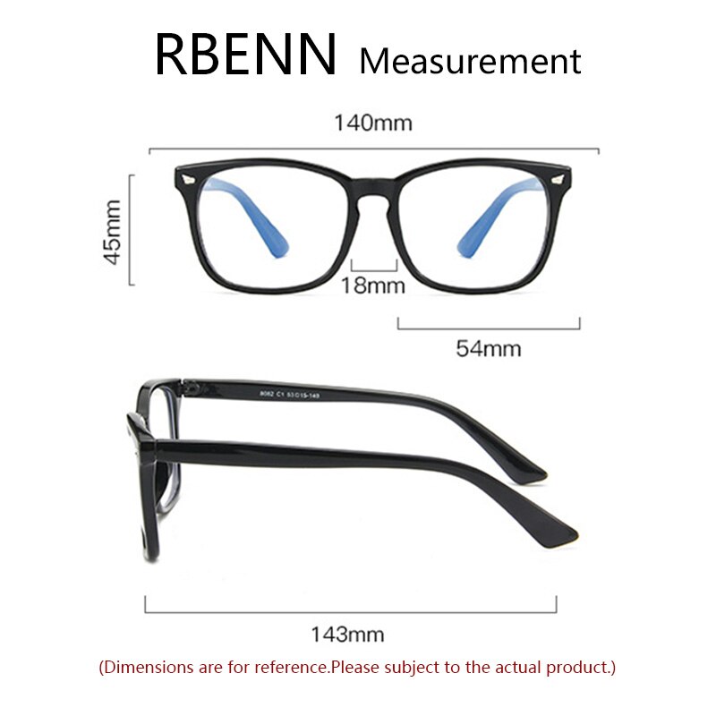 Rbenn blauw licht blokkerende computerbril, vierkante nerdbril, montuur, anti-oogvermoeidheid, hoofdpijn, computerleesbril  uv400