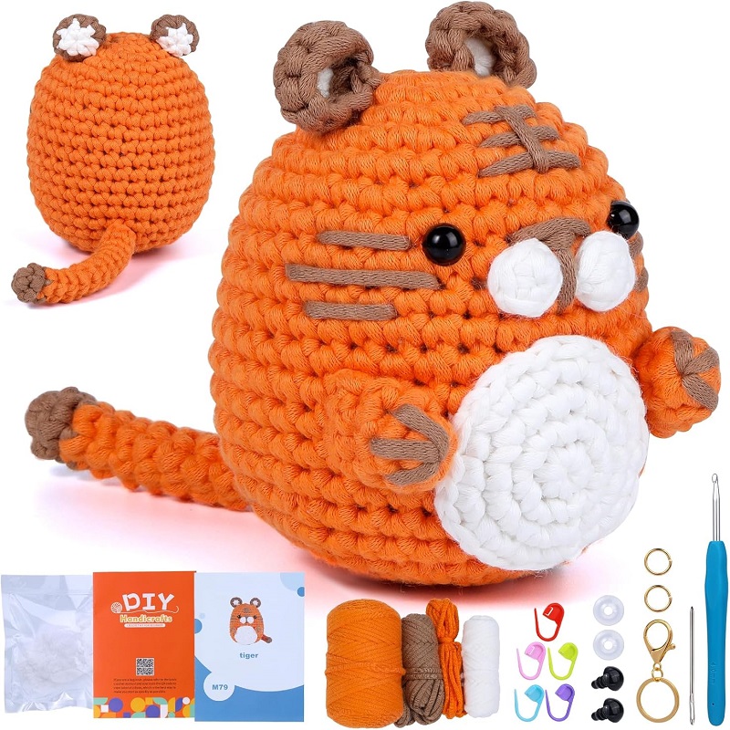 Kraball kit de animais de crochê para iniciantes com tutorial de vídeo, fio de tricô de algodão, agulhas, gancho, conjunto de ferramentas de malha, artesanato diy: CINZA-ESCURO