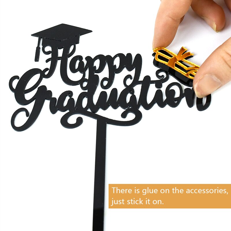 3Pcs Happy Graduation Acryl Cake Toppers Goud Zwart Congrats Grad Cake Topper Voor Klasse Van 2022 College Vieren Party decor