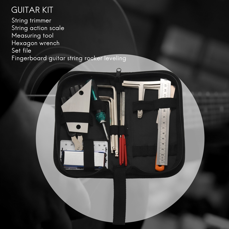 Guitar Tool Kit Repairing Maintenance Tools String Organizer String Action Ruler Gauge Measuring Tool Hex Wrench Set Files Fin