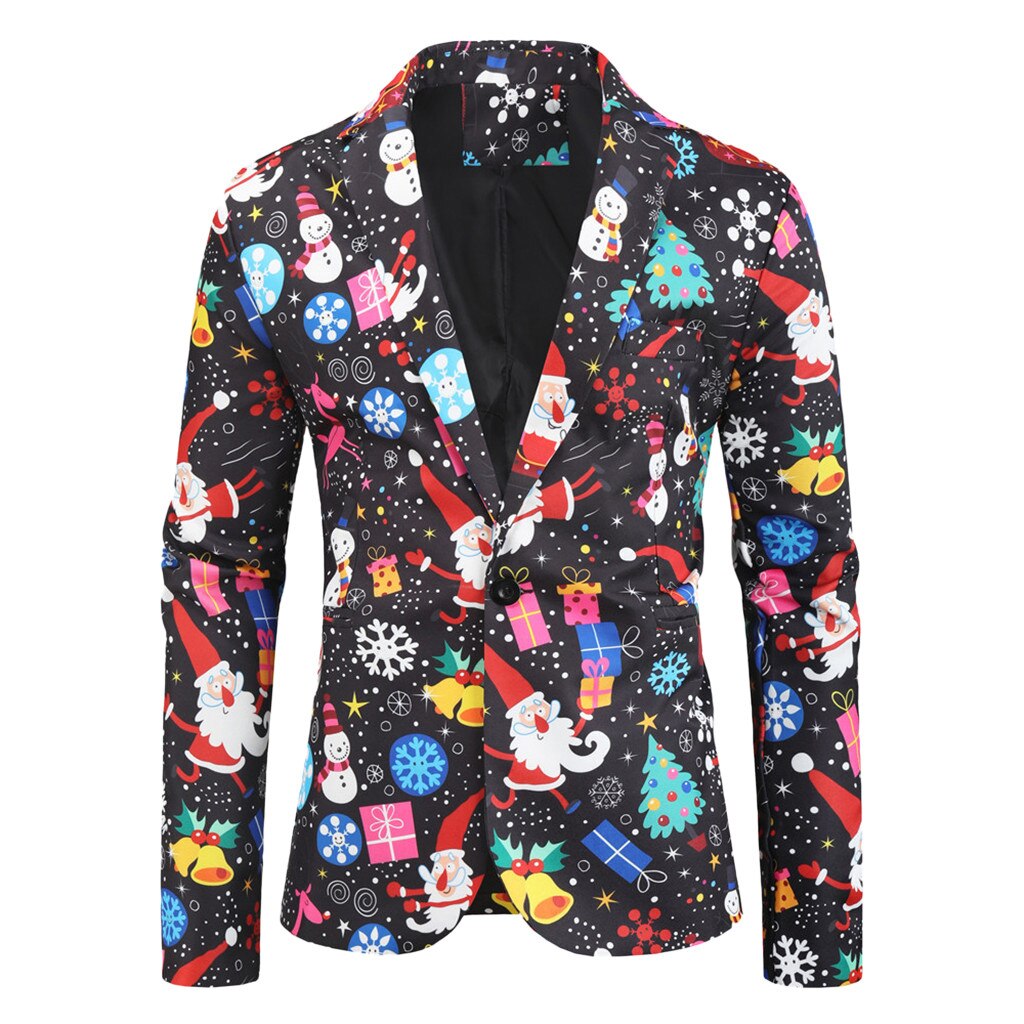 Men's Christmas Suit Jacket Blazers Candy Tree Snowmen Printed Adults Xmas Fancy Dress Jacket Men Floral Print Blazers