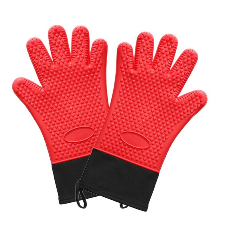 2 uds guante de silicona resistente al calor grueso BBQ Grill guantes cocina impermeable horno manoplas de cocina Grill hornear guantes: red