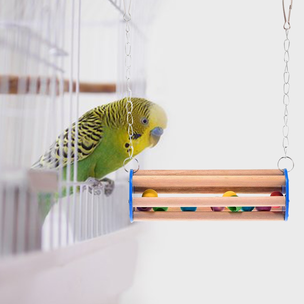 Vogel Houten Schommel Baars Birdcage Rusten Stand Vogelkooi Speelgoed Met Kleine Houten Kralen Dierbenodigdheden