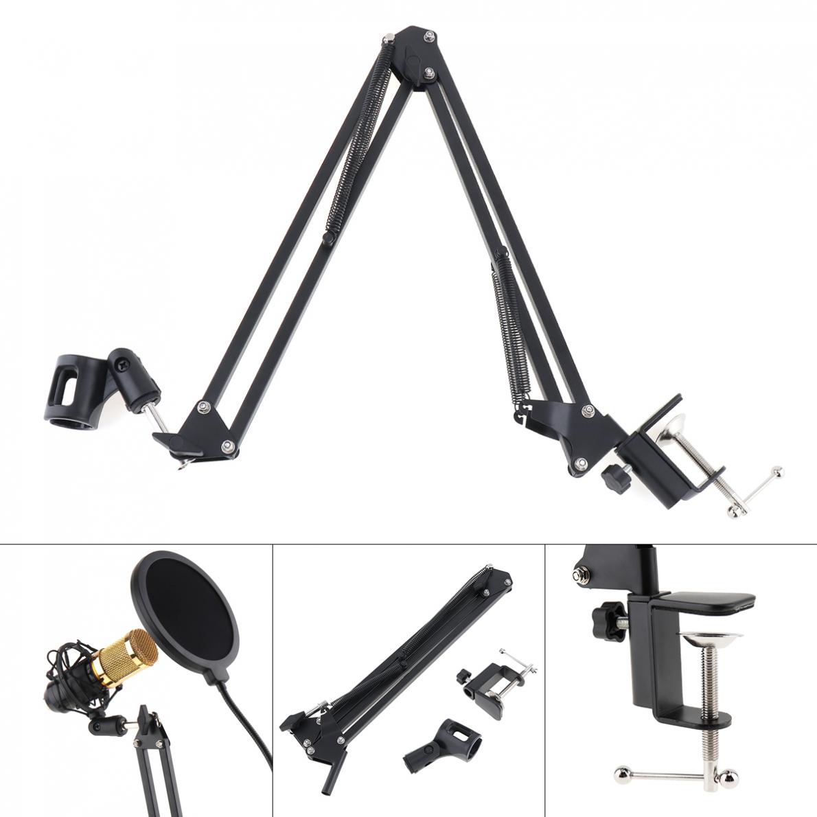 Black NB-35 Microphone Scissor Arm Stand Mic Clip Holder with Desktop Alloy Base Clamp fit for KTV Studio