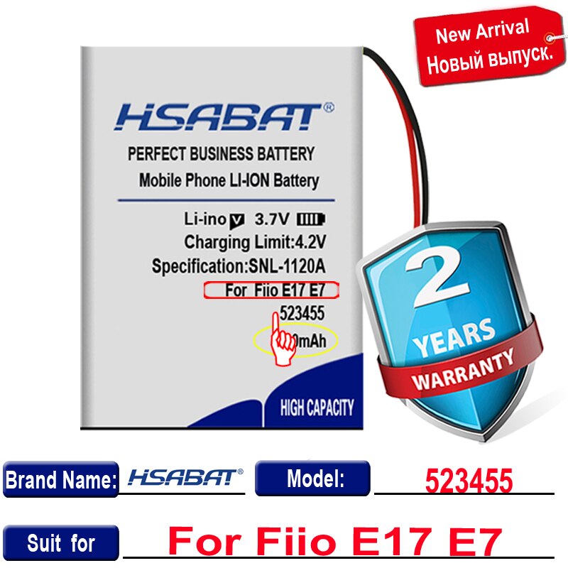 HSABAT 1400mAh 523455 Battery for FIIO E17 E7 Headphone Amplifier Li-po Polymer Rechargeable Accumulator Pack Replacement