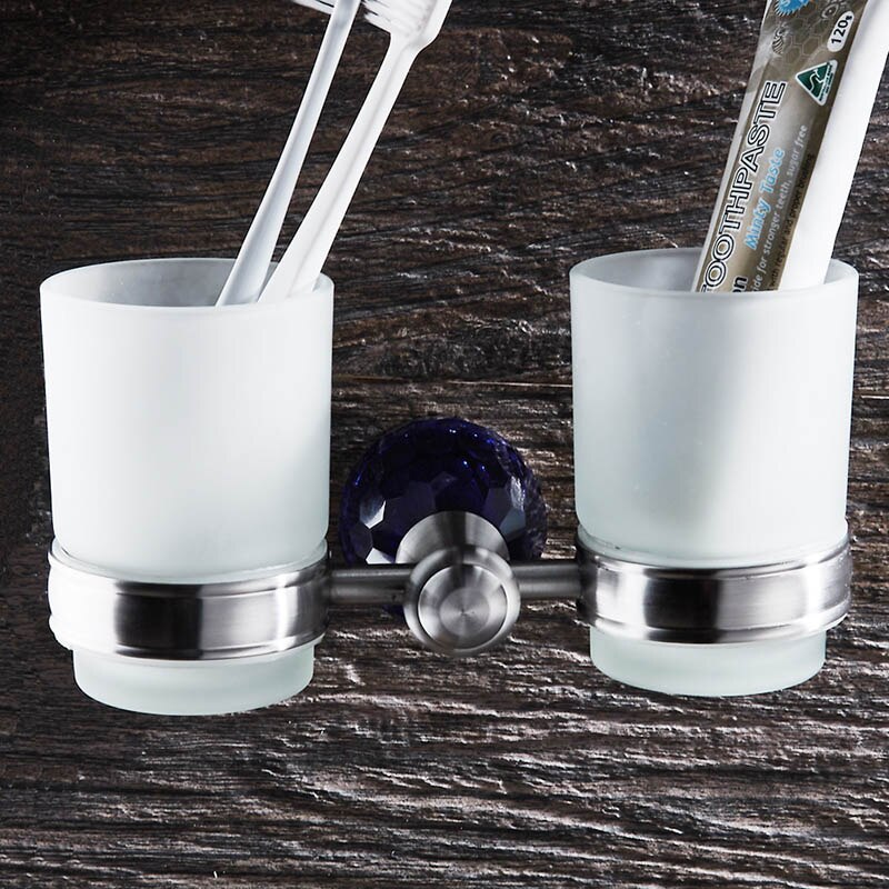 WEYUU Blue Crystal Bathroom Accessories Towel Bars ,Soap Basket,Robe Hooks,Towel Ring Stainless Steel Bathrooms Hardware Sets: Toothbrush Holder B