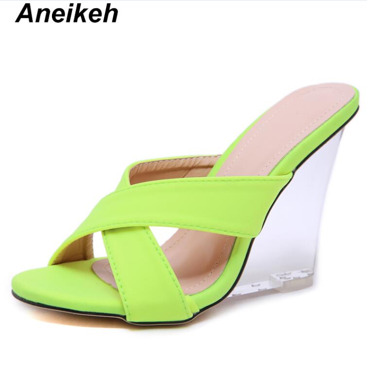 Sandalias aneikeh de cuña verde fluorescente con – Grandado