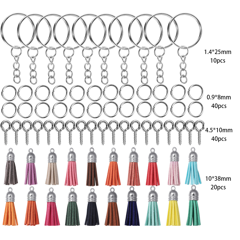 Kits de fabricación de joyas, llavero con borlas coloridas, anillo de salto abierto, juego de alfileres para manualidades, llaveros colgantes de resina, suministros de joyería, 110 Uds.: Rosa