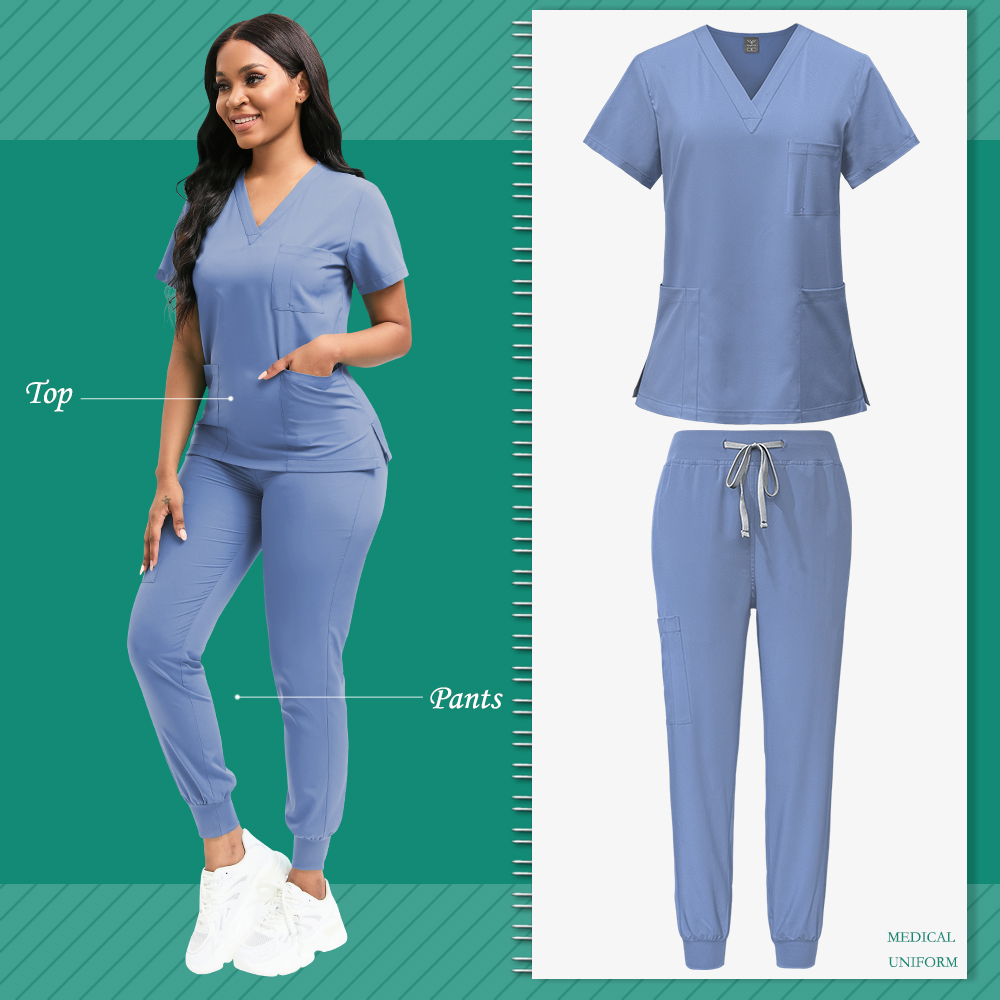 Uniforme de limpieza para mujer, Top exfoliante de enfermería, pantalones, traje médico, Ropa de Trabajo de niñera pediátrica, bata quirúrgica para quirófano,