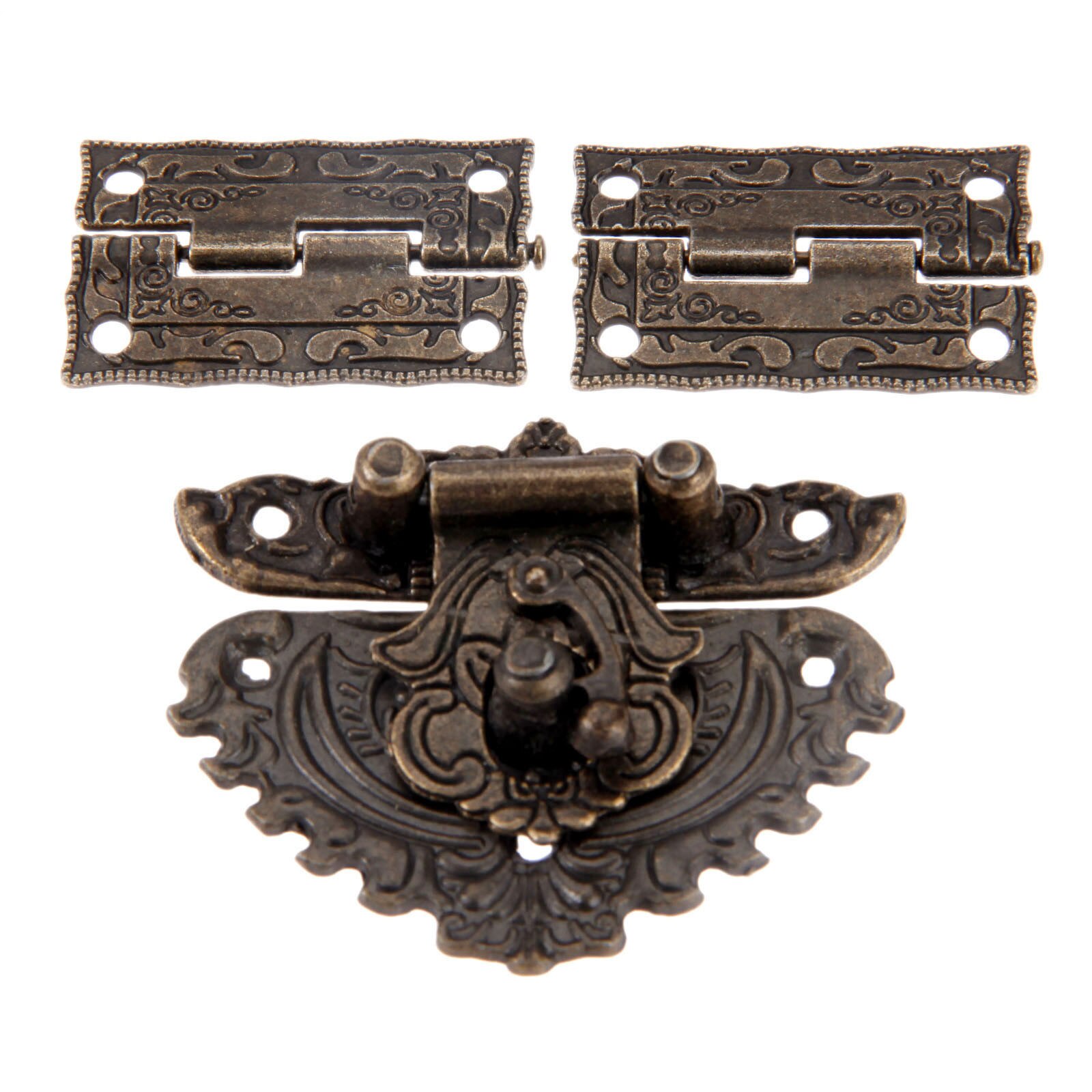 Antieke Bronzen Meubelbeslag Box Klink Hasp Toggle Gesp + 2 Stuks Decoratieve Kast Scharnieren Voor Sieraden Houten Doos